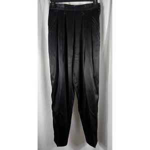 Pappagallo‎ Vintage Black 100% Silk Pleated Dress Pants High Waist Size 4
